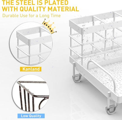 Cisily Kitchen Sink Caddy Organizer - Rustproof Non-Slip Soap Dish & Sponge Holder | Essential Home Accessory (White)