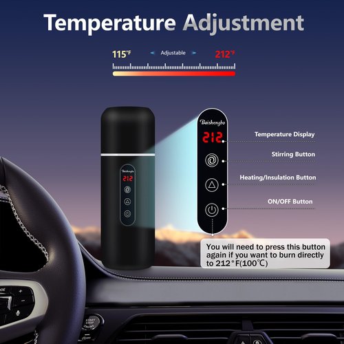 Car Kettle,Portable Electric Travel Kettle,12V/24V Car Coffee Warmer,420ML Hot Water Boiler,Small Hot Water Heater, Mini Hot Water Boiler with Built-in Magnetic Induction Stirring for Tea Coffee Milk