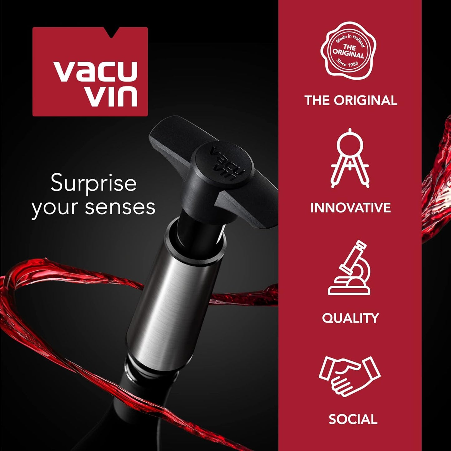 Vacu Vin Wine Saver Pump White with 6 Vacuum Stopper Grey - Airtight Seal for Opened Bottles to Preserve the Freshness Up to 10 Days - Easy to Use Perfect for Every Occasion