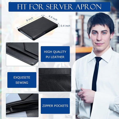 Containlol 6 Pcs Waitress Server Books Guest Book Pad Leather Money Organizer Wallet Organizer Waiter Cash Check Bill Receipt Holder with Pocket for Waitstaff Fit Apron(Classic Style)