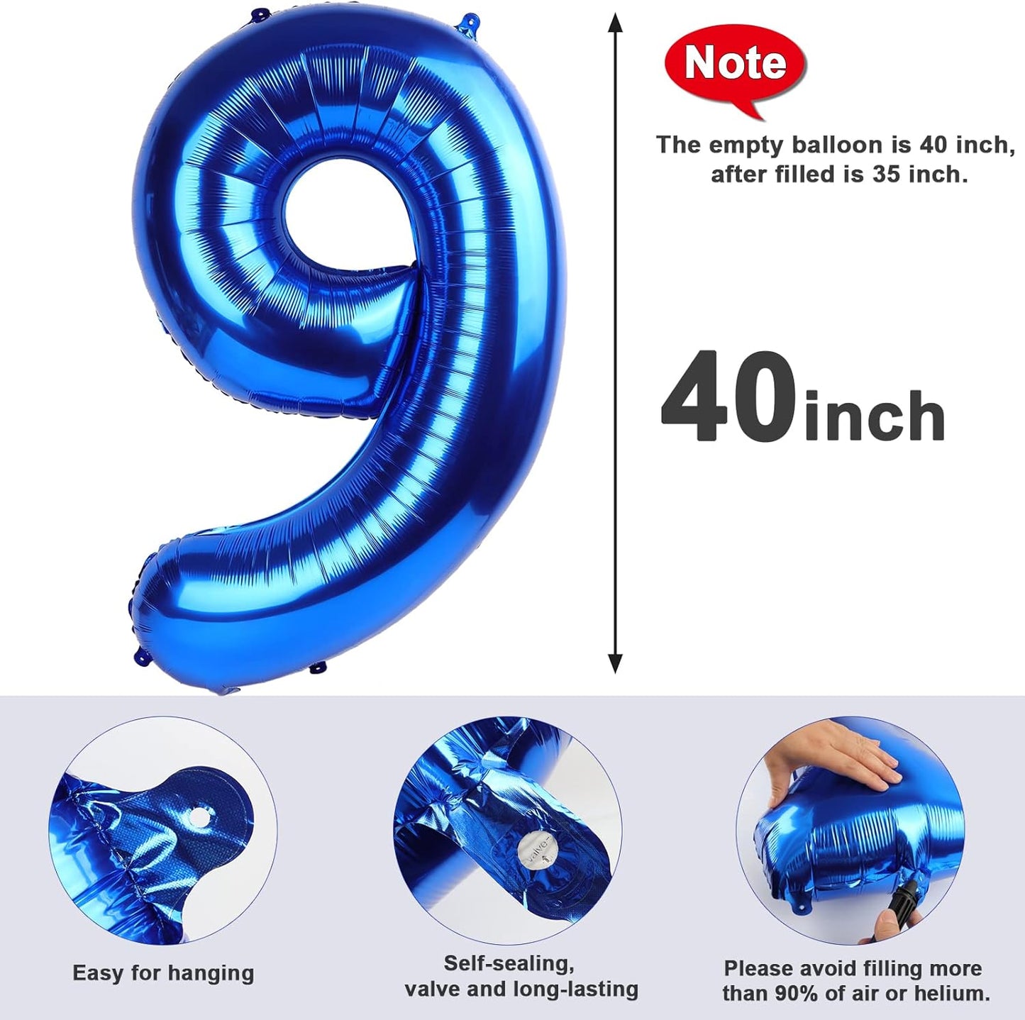 Skiennix 40 Inch Navy Blue Number Balloons - Perfect for 9th, 19th, or 90th Birthday Celebrations