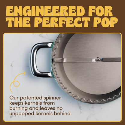 Popsmith Popcorn Popper - 6 Quart Stovetop Machine | Stainless Steel Design for All Stovetops