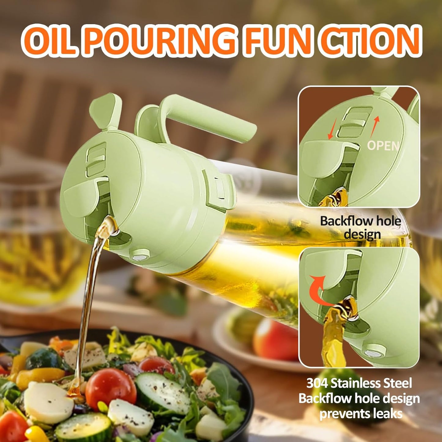 YARRAMATE Oil Sprayer - 16oz Refillable Cooking Dispenser | Food-Grade Glass, Easy Open Design (Green)