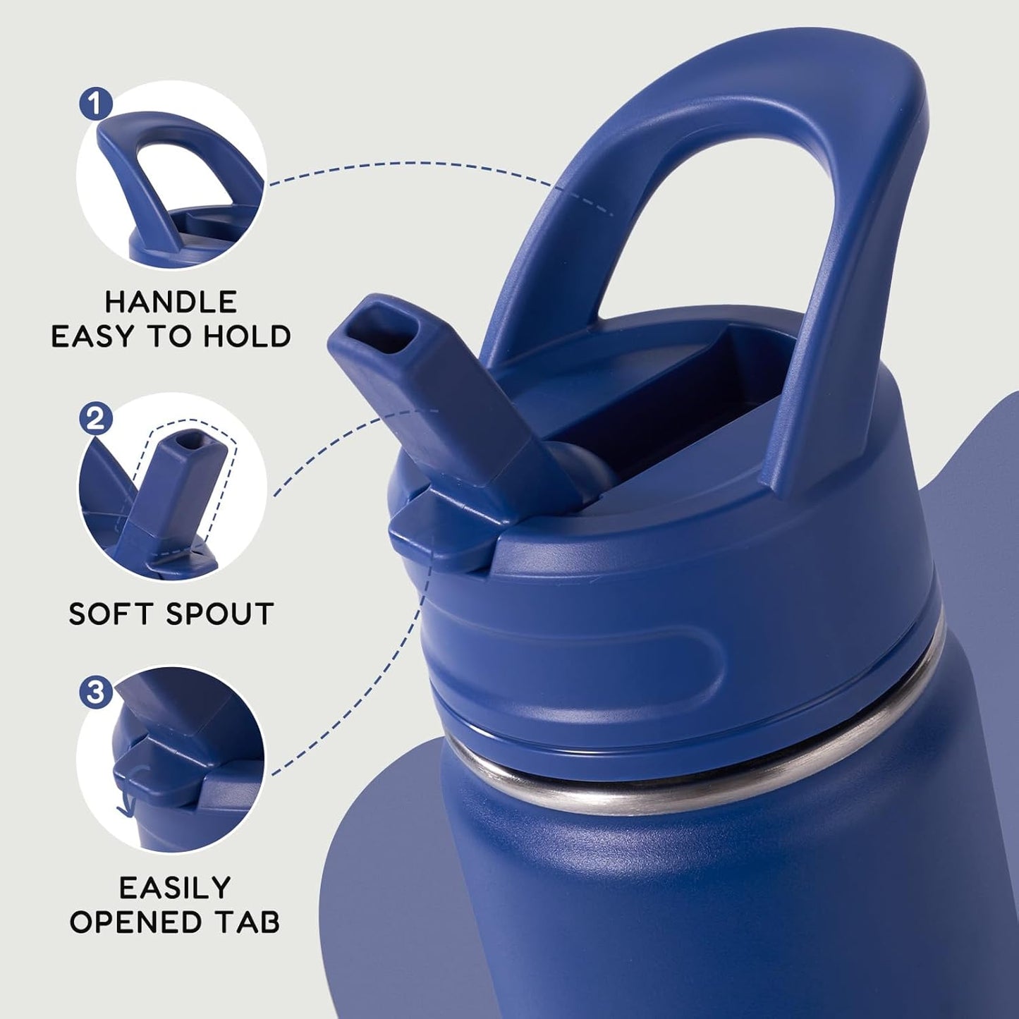 Skiennix 12oz Kids Water Bottle - Insulated, Leak-Proof, BPA-Free | Blue Stainless Steel Design