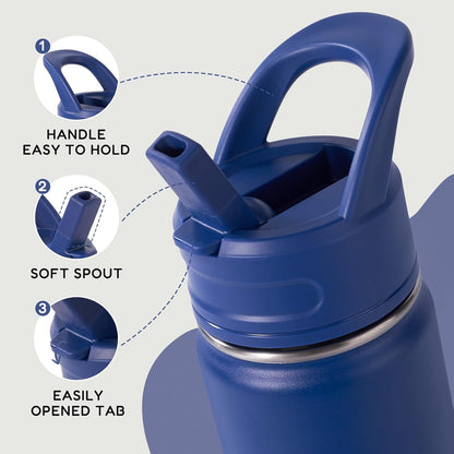 Skiennix 12oz Kids Water Bottle - Insulated, Leak-Proof, BPA-Free | Blue Stainless Steel Design