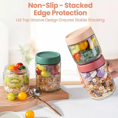12Pack Glass Food Storage Containers - Airtight Overnight Oats Jars with Lids | 16oz, 8oz & 4oz Sizes
