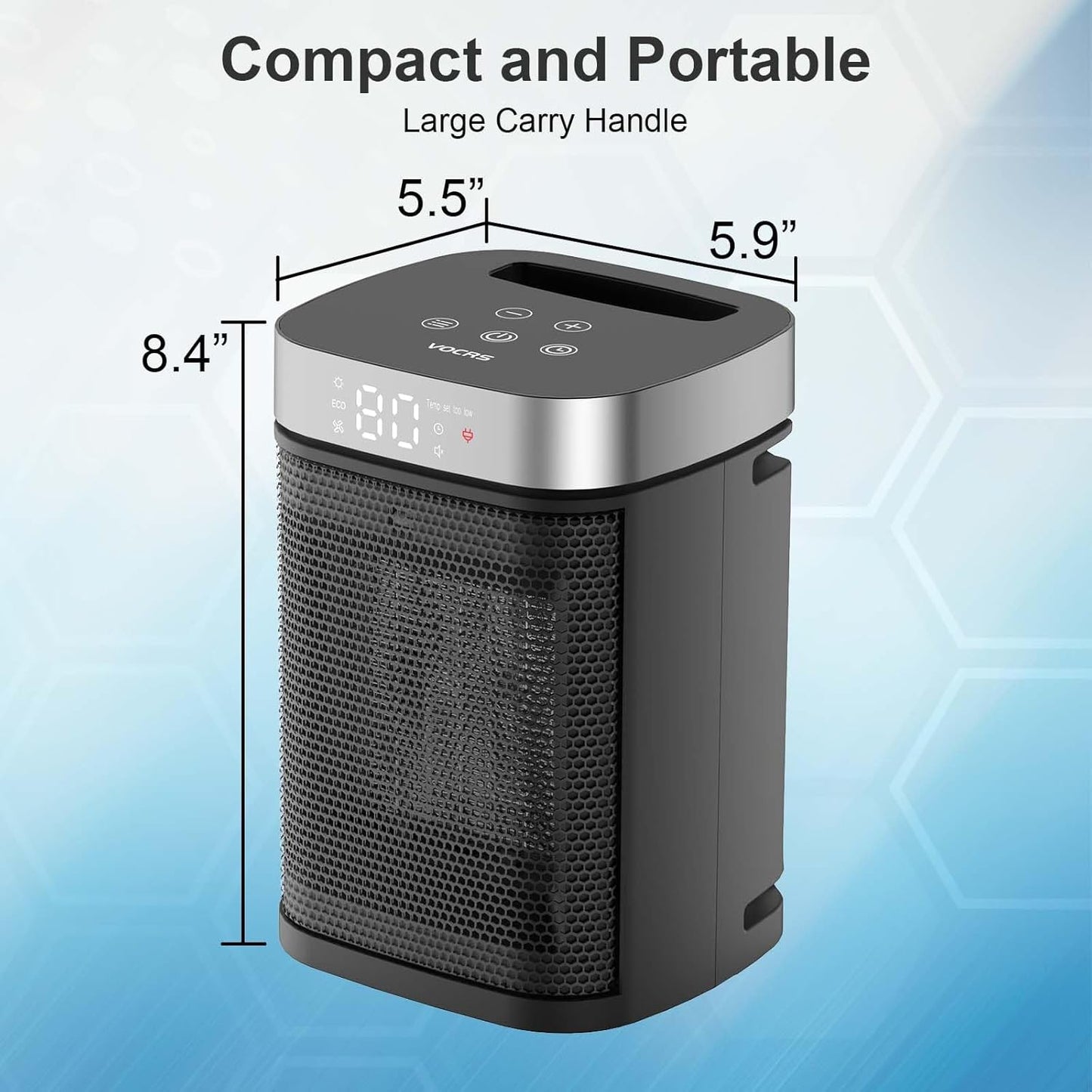 VOCRS 1500W Portable Space Heater - Electric PTC Heater with Thermostat, Remote, 12H Timer | Safe Heating for Bedroom & Office