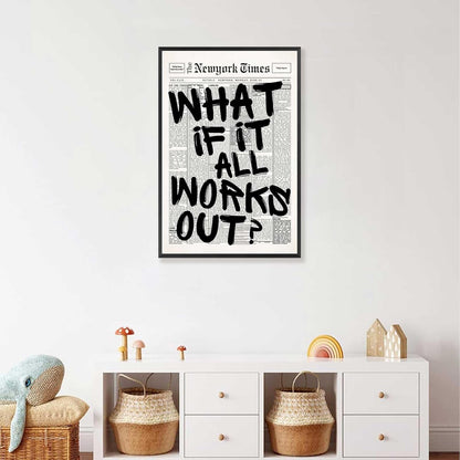 Retro Black And White Newspaper Poster - Positive Affirming Quote Canvas Wall Art | 16x24in Framed Minimalist Decor