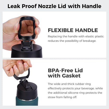 Neihepal Insulated Water Bottle - 22 Oz Double Walled Stainless Steel with Straw Lid | Leak Proof, Dark Night
