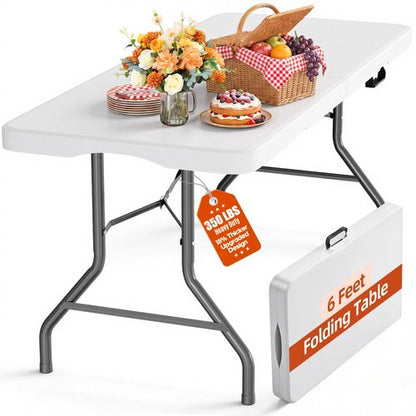 LUCKPRO 6ft Folding Table Heavy Duty 350 LBS Capacity Foldable Table with 18% Thicker HDPE Waterproof Top & Reinforced Steel Frame, Portable Fold-in-Half Table for Outdoor Indoor Party Wedding Camping