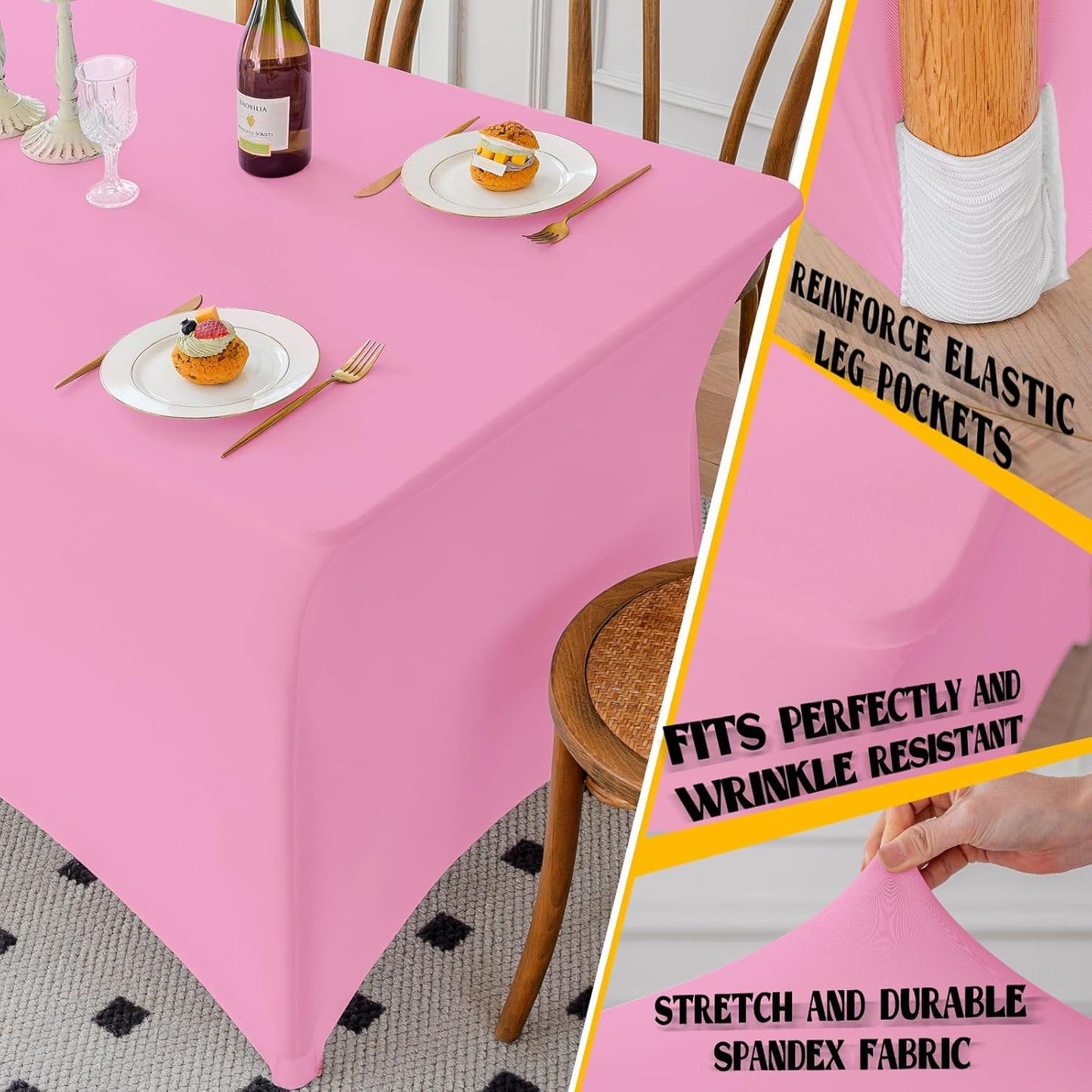 Skiennix Pink 4FT Spandex Tablecloth - Fitted, Washable, Wrinkle-Free Cover for Weddings & Events