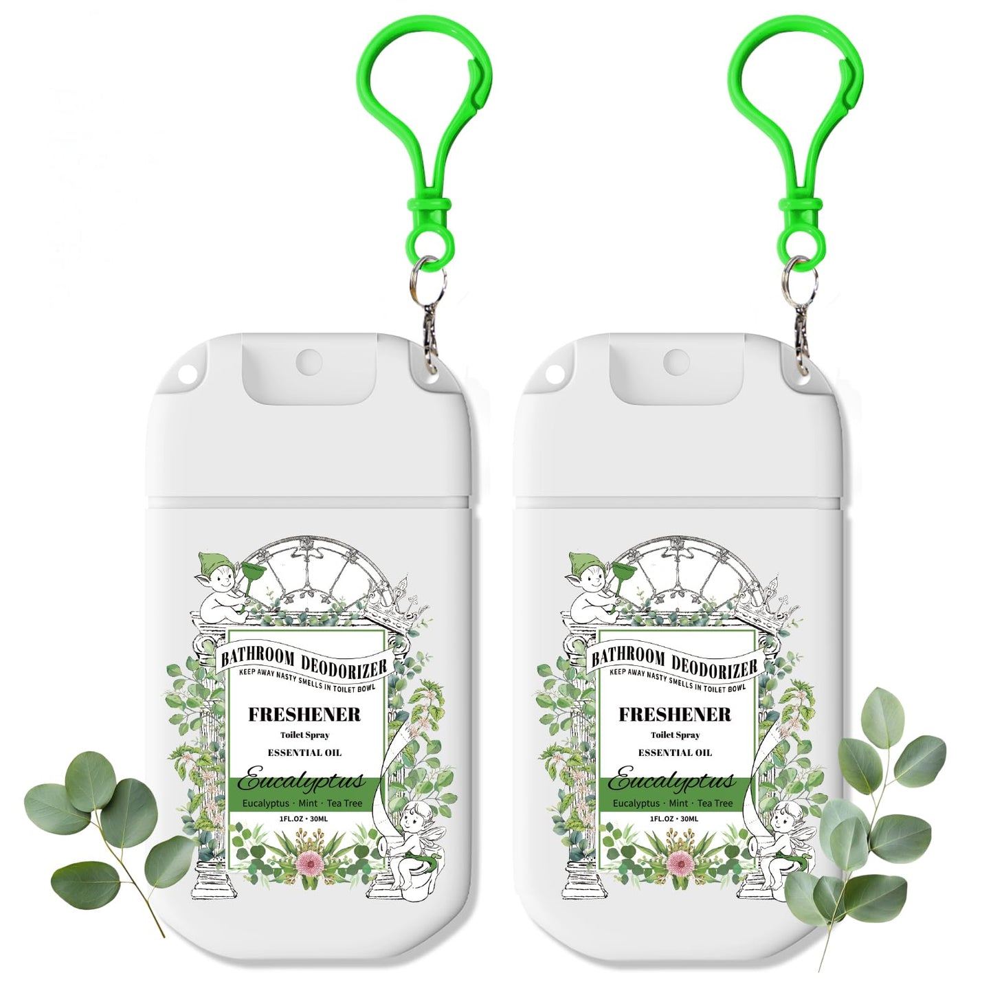 Pocket Size Toilet Spray for Poop, Eucalyptus Scent, Bathroom Odor Eliminator with Removable Hook,Travel Essentials Variety 2 Pack