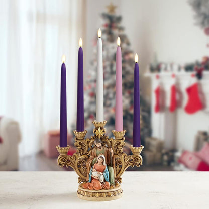Stmarry Flameless Advent Candles, Set of 5 - Flickering LED Flame, 11 Inch Taper Candlesticks, Remote Controlled - 3 Purple, 1 Pink, 1 White for Christmas Wreath
