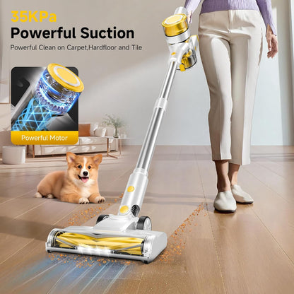 Skiennix Cordless Vacuum Cleaner - 35Kpa Powerful Suction, 45-Minute Runtime, LED Display, Anti-Tangle | Ideal for Hard Floors & Carpets (Yellow)