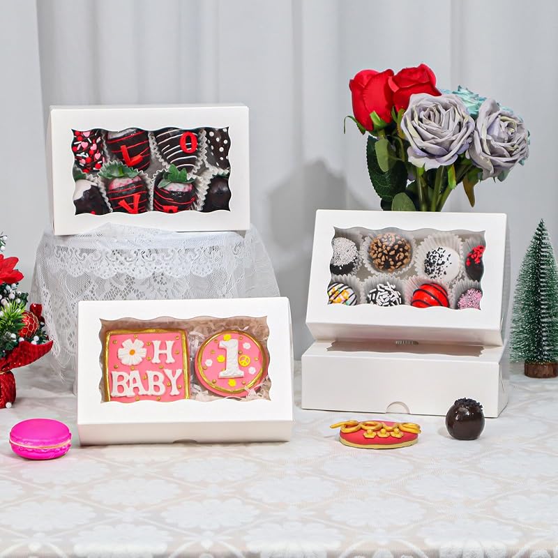 7x4.3x2 In White Bakery Boxes with Window, 100-Pack Cookies Macaron Cake Treat Boxes