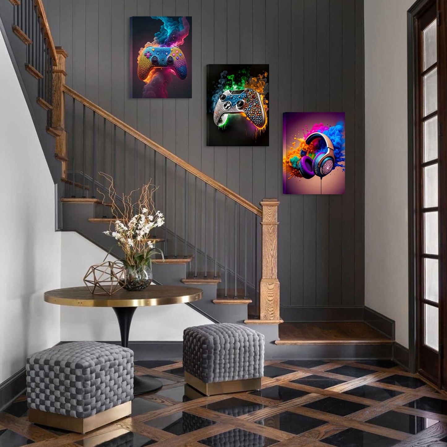 SEHSUVC Gaming Room Canvas Wall Art - Set of 3 Gamer Posters | Framed 12x16 In Pictures for Boys' Rooms