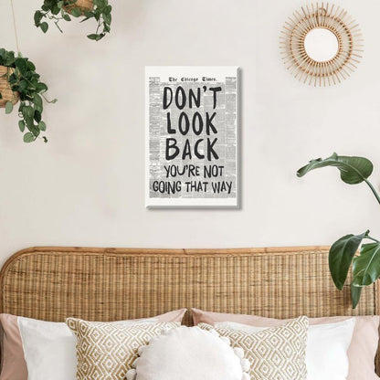 Skiennix Retro Black and White Newspaper Wall Art - "Don't Look Back" Positive Canvas Print | 12x18 Inch Unframed Aesthetic Poster for Bedroom Decor