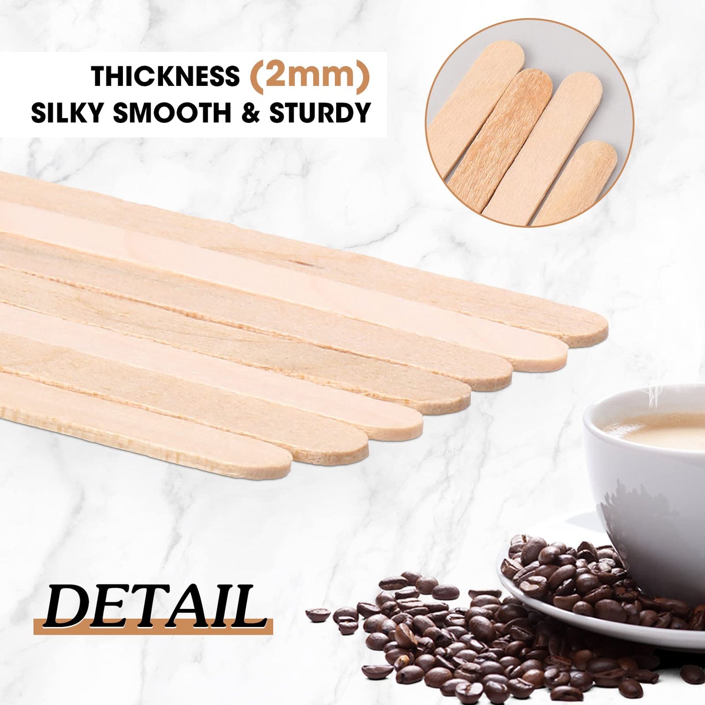 3000 Pack Birch Wood Coffee Stir Sticks 7 Inch Disposable Wooden Coffee Stirrers Bulk Long Tea Stirring Stick Round End Swizzle Beverage Mixer for Cocktail Hot Chocolate Drink Summer Ice Cream