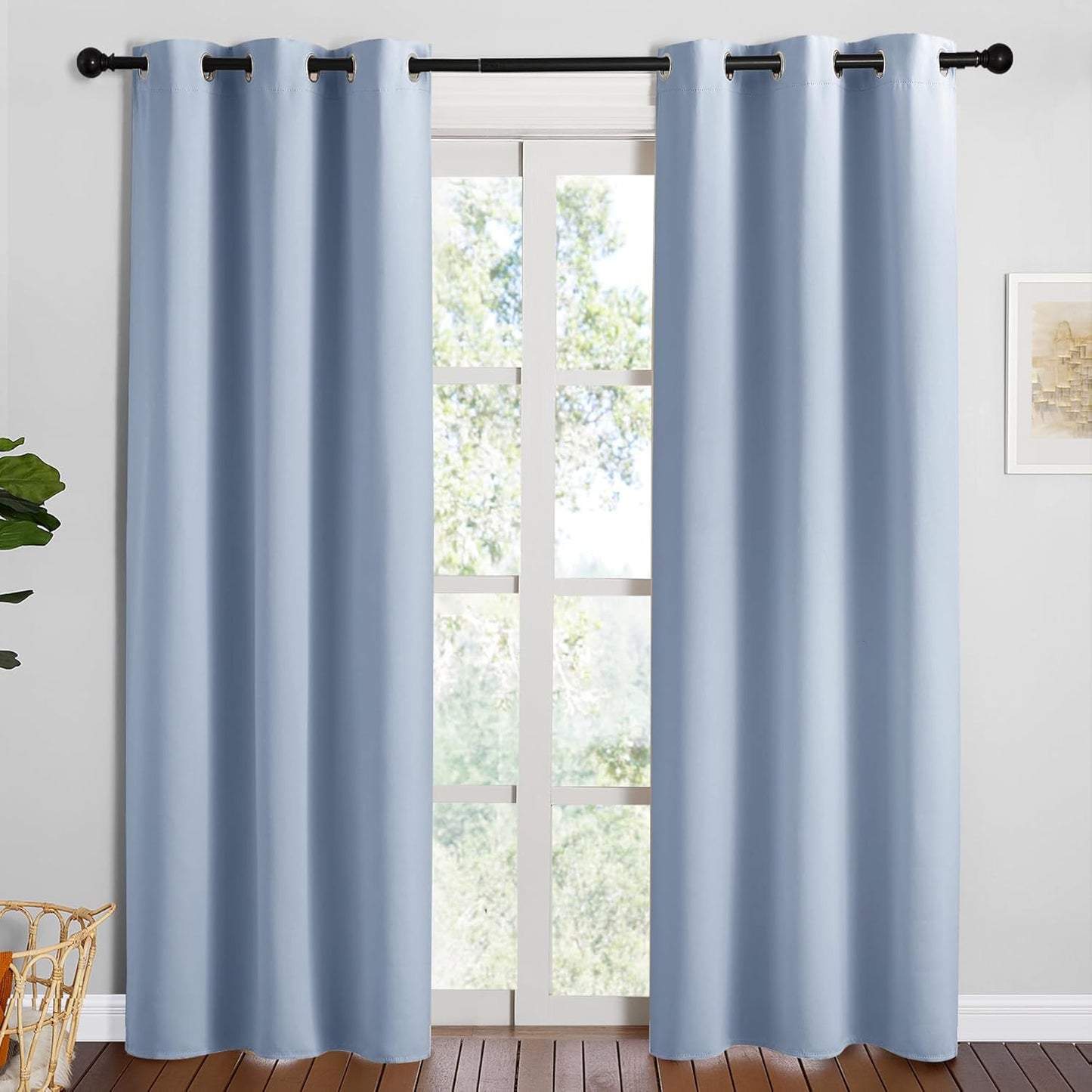 NICETOWN Vintage Blue Blackout Curtains - Thermal Insulated 84-Inch Drapes for Large Windows | 2 Panels, 42" Wide