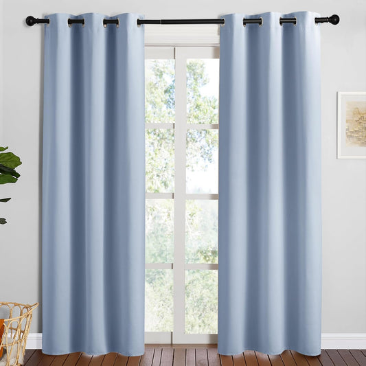 NICETOWN Vintage Blue Blackout Curtains - Thermal Insulated 84-Inch Drapes for Large Windows | 2 Panels, 42" Wide