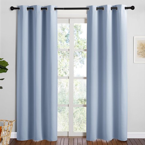 NICETOWN Vintage Blue Blackout Curtains 84 inches Length for Dining Room, 2 Panels, 34" Wide, Thermal Insulated Long Drapes for Window