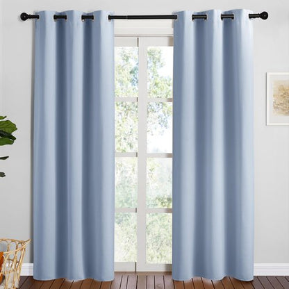 NICETOWN Vintage Blue Blackout Curtains 84 inches Length for Dining Room, 2 Panels, 34" Wide, Thermal Insulated Long Drapes for Window
