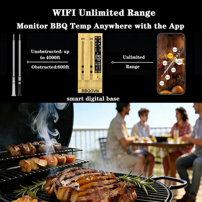 BBQOVN Wireless Meat Thermometer - Unlimited Range, Dual Probes & NIST Certified Sensors | Smart App for BBQ & Grill