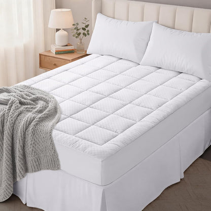 OLANLY Queen Quilted Mattress Pad - Soft Pillow Top, Cooling Comfort, Machine Washable, Deep Pocket, White