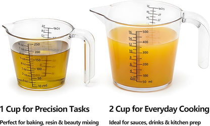 Skiennix Laser-Etched Measuring Cup Set - 8 oz & 16 oz Clear Plastic with Permanent Markings for Baking & Cooking