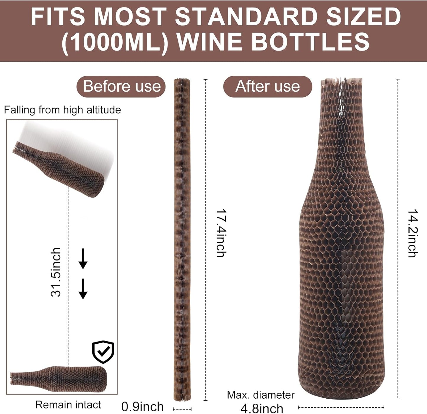 Wine Bottle Protector Sleeves by Honeycomb Paper,36 Set Reusable Glass Liquor Bottle Sleeves for Airplane Travel,Transport,Camping-Proof Safety Impact Resist