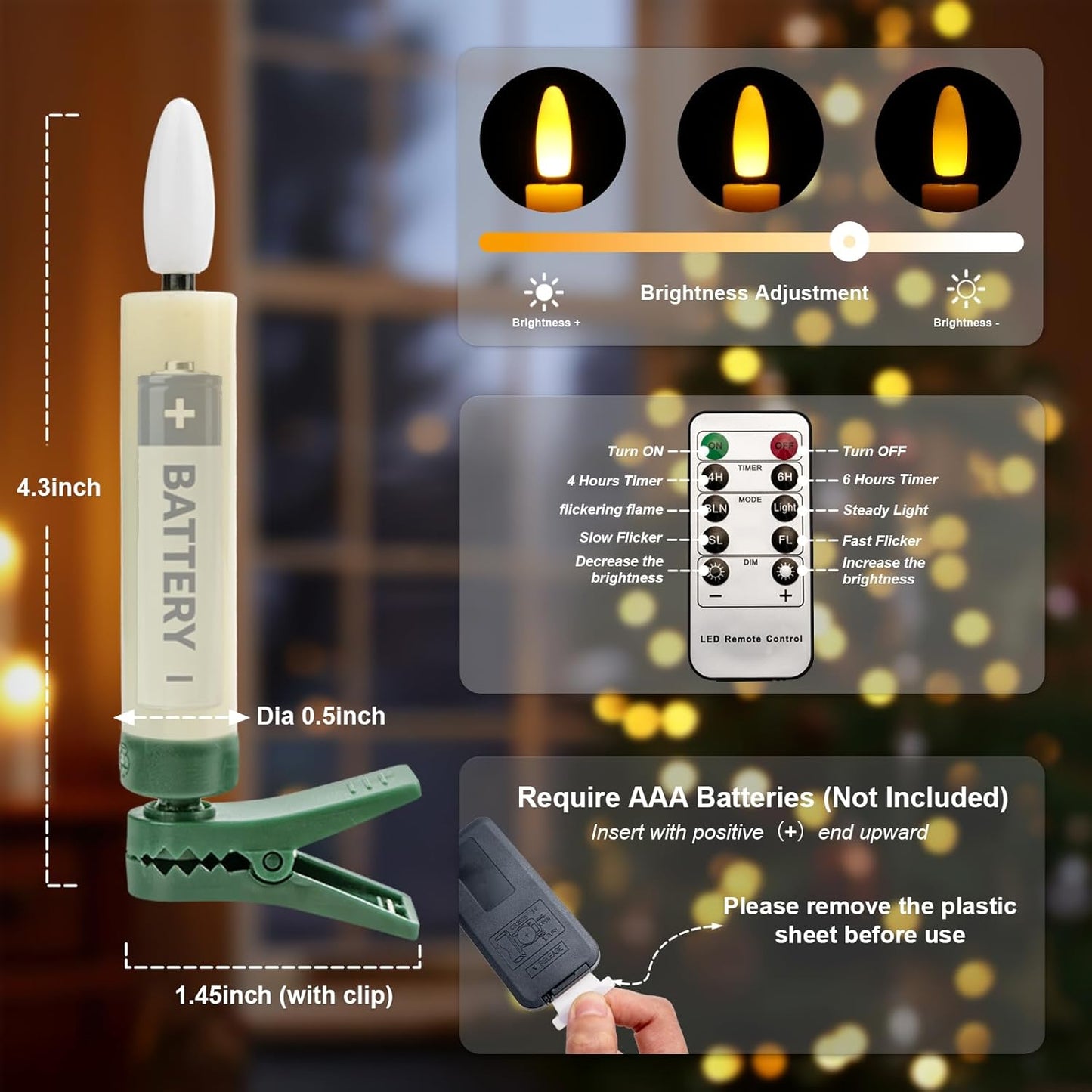 Skiennix 4-Inch Clip-On Candles - Battery Operated Flameless LED Lights with Remote Timer | 10 Pcs for Christmas & Halloween Decor