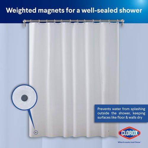 CLOROX Shower Curtain Liner & Hooks, Premium Lightweight Flexible Waterproof 4g PEVA for Bathroom with Weighted Magnets, Standard Size 70" x 72", Frosty 1 Pack