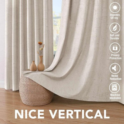 H.VERSAILTEX Linen Look 100% Blackout Curtains 84 Inches Long for Bedroom Full Light Blocking Rod Pocket Linen Textured Thick Window Curtain Drapes with White Backing, Natural, 2 Panels