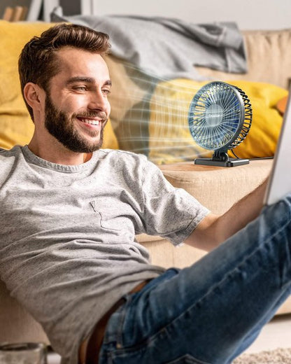 Gaiatop USB Desk Fan - Powerful Portable Mini Fan with 3 Speeds | Quiet Cooling for Home, Office, Travel - Blue