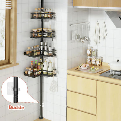 YASONIC Corner Shower Caddy - Adjustable Tension Pole Organizer | Rust-Resistant, No-Drill Installation, Black