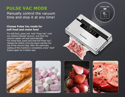 Bonsenkitchen Vacuum Sealer - Stainless Steel Food Sealer with 5 Modes & Built-in Cutter | Silver Black