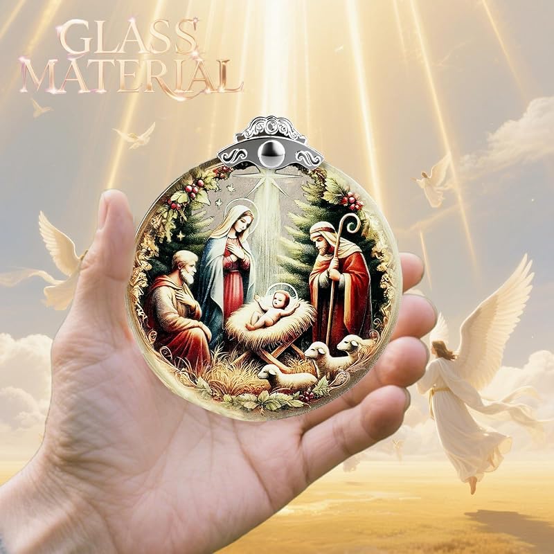 Nativity Scene Stained Glass Ornament - Flat Christmas Tree Hanging Ornament - Variation: Nativity
