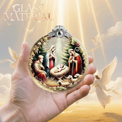 Nativity Scene Stained Glass Ornament - Flat Christmas Tree Hanging Ornament - Variation: Nativity