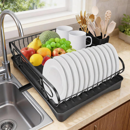 Skiennix Dish Drying Rack - Large Capacity, Rust Resistant with Cutlery Holder | 16.53''L x 11.8''W for Kitchen Organization