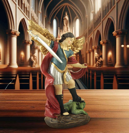 San Miguel Archangel Statue - Saint Michael Defeats Lucifer | 5.31” Religious Collectible Sculpture