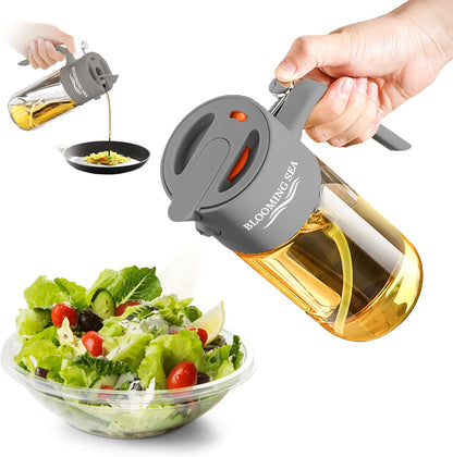 Skiennix 2-in-1 Oil Sprayer & Dispenser - 550ml Glass Olive Oil Bottle, BPA-Free & Leakproof, Gray
