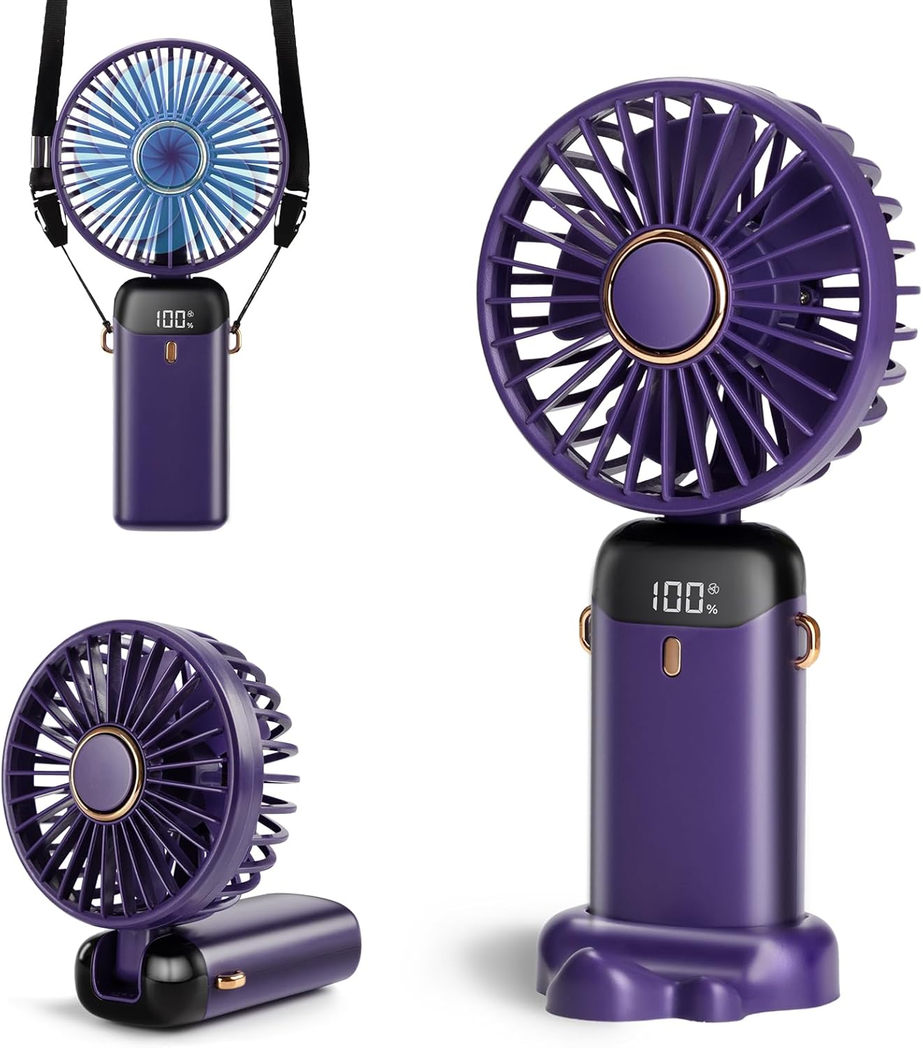 Skiennix Portable Handheld Fan - 12-Hour Battery Life, 5-Speed Wind, 90° Foldable | Purple 3-in-1 Design