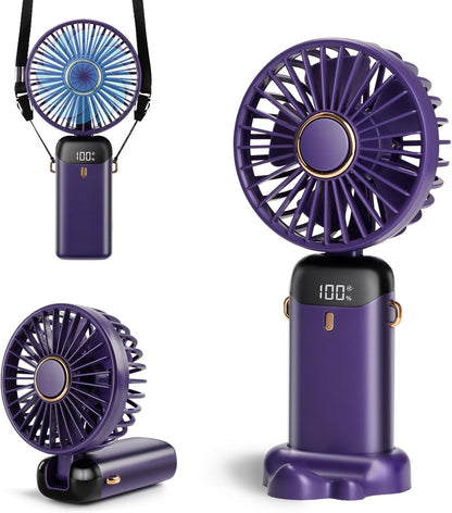 Skiennix Portable Handheld Fan - 12-Hour Battery Life, 5-Speed Wind, 90° Foldable | Purple 3-in-1 Design
