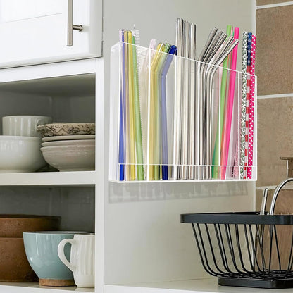 Skiennix 9.6” Large Acrylic Straw Holder - 6 Compartment Tumbler Organizer | Easy to Clean & Mount