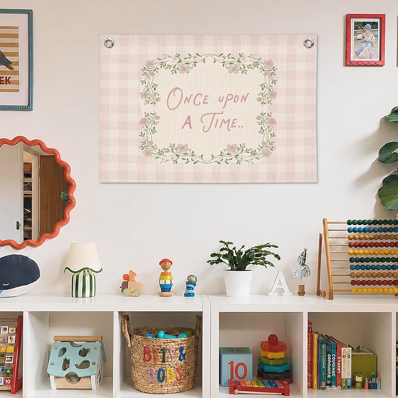 Once Upon A Time Nursery Banner 30x20 Inch - White Linen Look