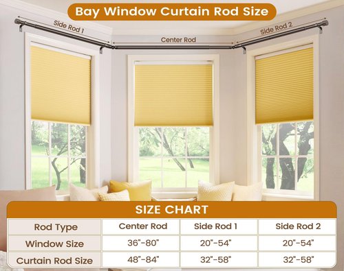 Bay Window Curtain Rods, HOTOZON 7/8 Inch Heavy Duty Curtain Rods for Bay Windows 48-84 Inch(Center Rod), 32-58 Inch Side Rods for Windows, Decorative Drapery Rod with End Cap Finials, Antique Bronze