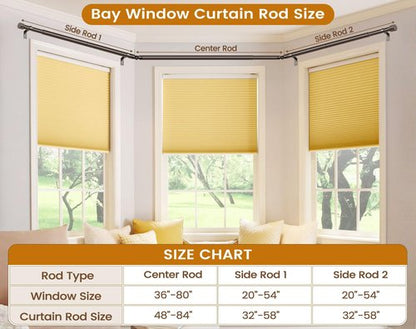 Bay Window Curtain Rods, HOTOZON 7/8 Inch Heavy Duty Curtain Rods for Bay Windows 48-84 Inch(Center Rod), 32-58 Inch Side Rods for Windows, Decorative Drapery Rod with End Cap Finials, Antique Bronze