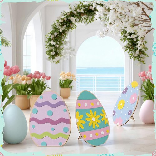 GlikCeil Easter Wooden Porch Sign - 3 Pcs 17'' Rustic Welcome Decor for Spring Outdoor Parties