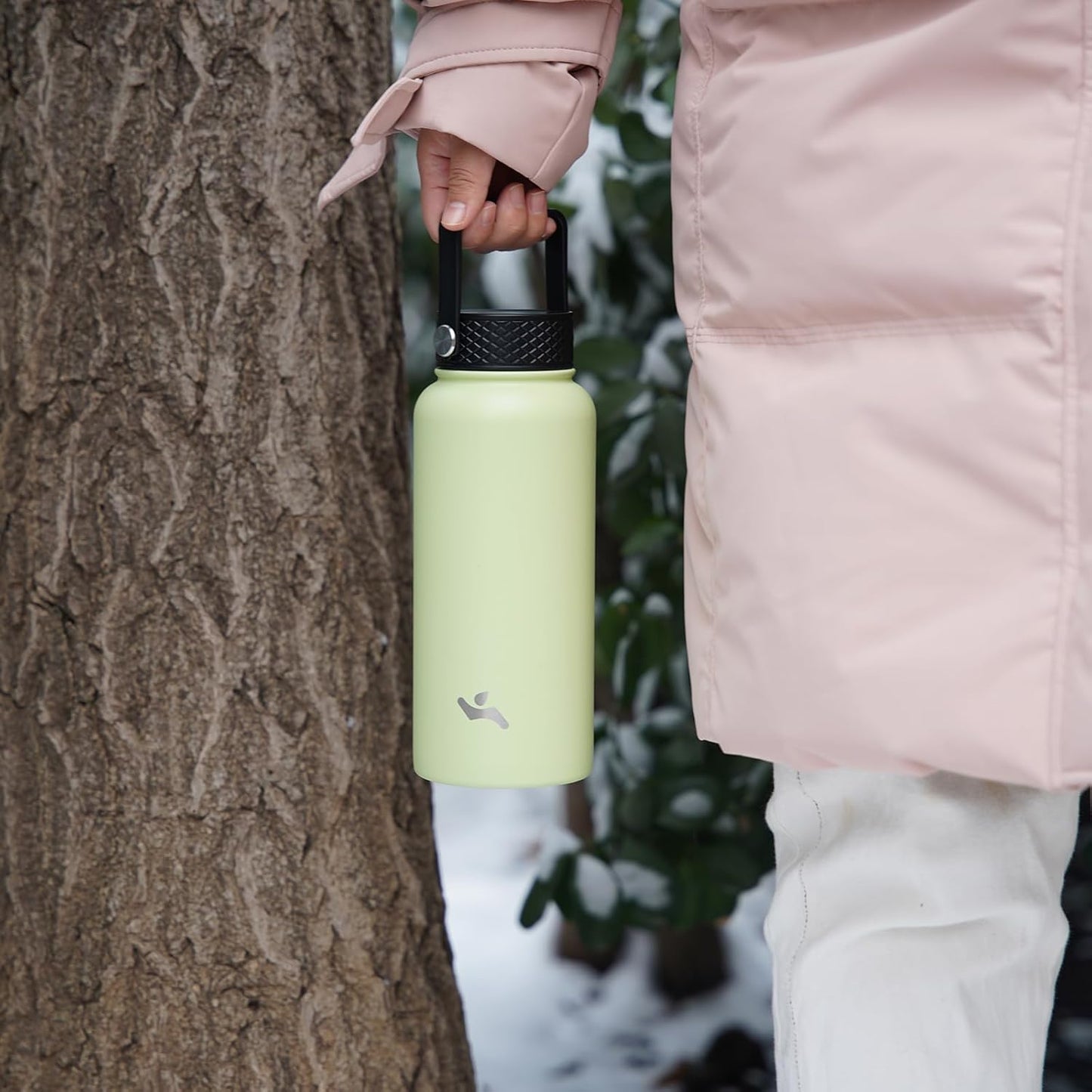Skiennix 32 oz Insulated Stainless Steel Water Bottle - Sport Bottle with 3 Lids | Macaron Green
