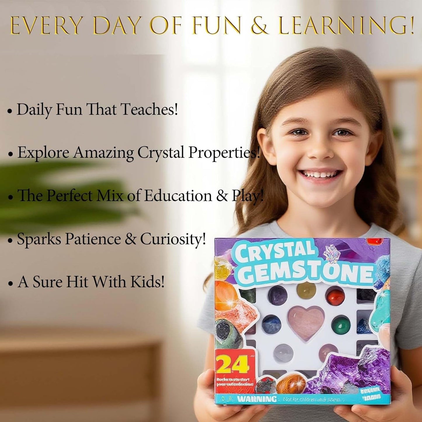 Skiennix Crystal Advent Calendar 2025 - 24 Random Gemstones, Minerals & Fossils Collection for Teens